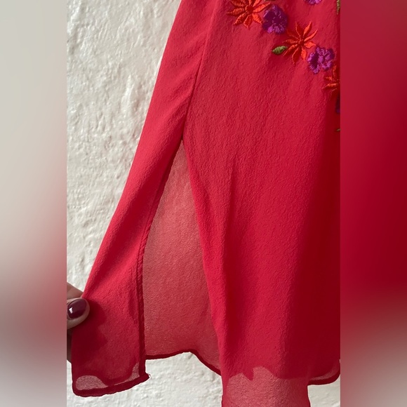 Victoria’s Secret 100% Silk Red Sheer Chemise Gold Floral Embroidery Vintage; M - Picture 3 of 10